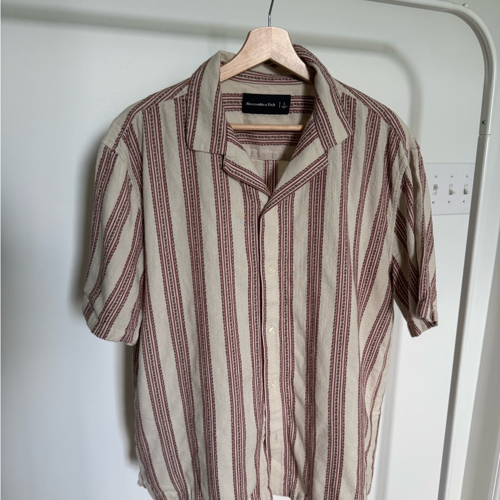 Men's Striped Abercrombie Shirt - Beige and Red